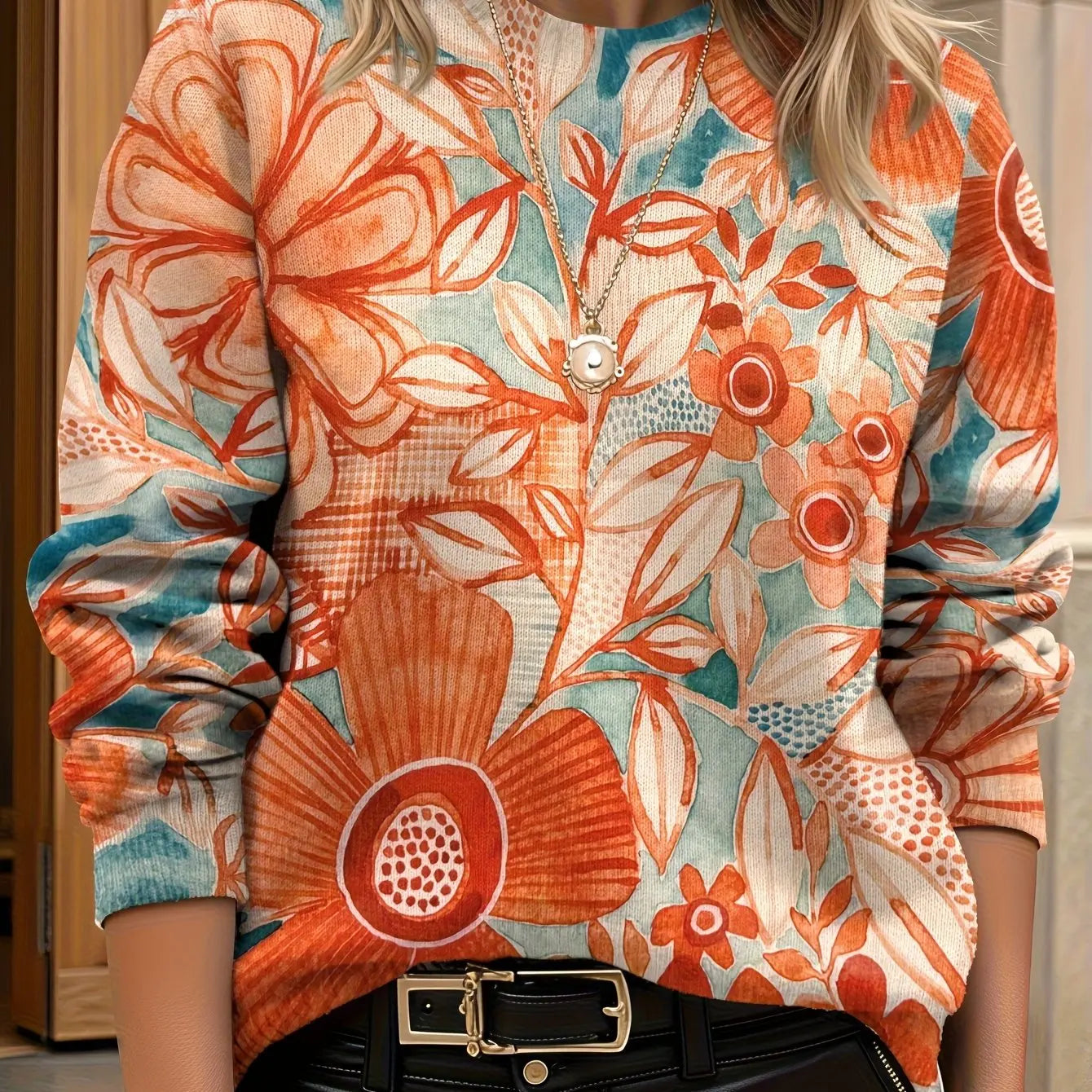 Pull Femme Floral Col Rond Manches Longues Ample 24 Coloris | MDN Store
