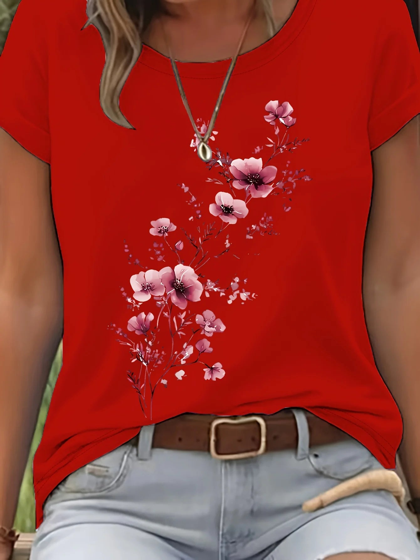 T-Shirt Floral Aquarelle Femme Manches Courtes Décontracté | MDN Store 25