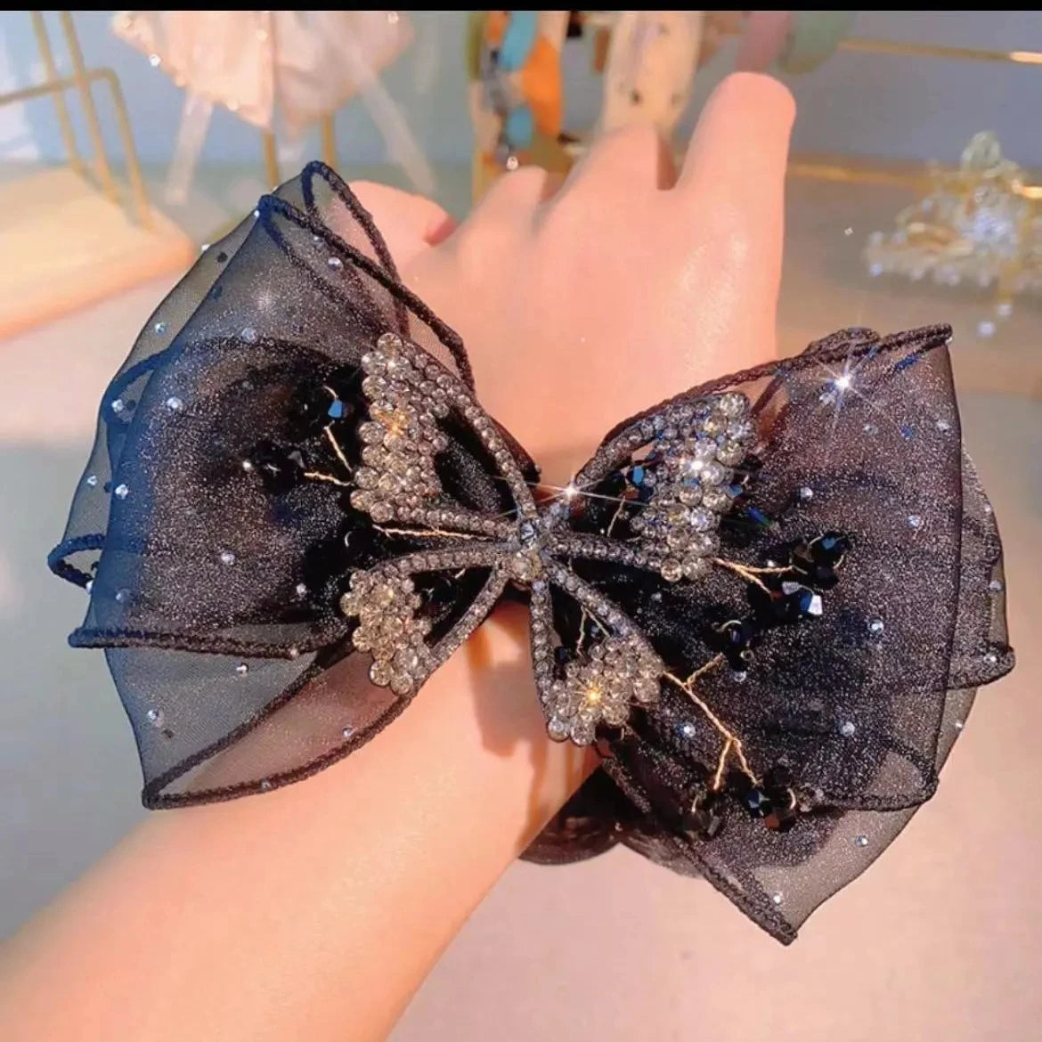 Chouchou Nœud Strass Luxe - Barrette Clip Cheveux Femme Fille Élégant | MDN Store