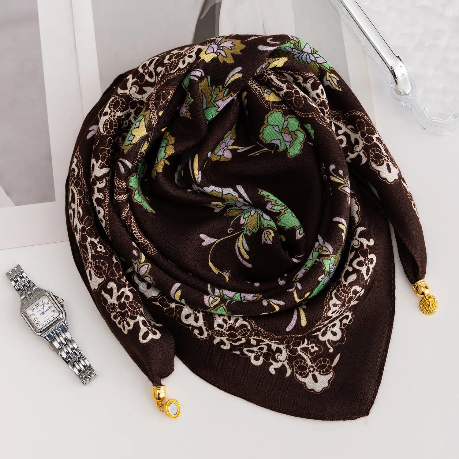 Foulard Soie Boucle Magnétique Rayé Femme | MDN Store