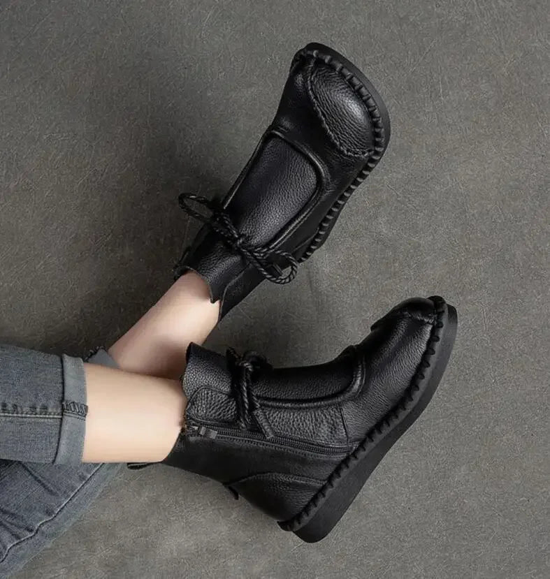 Bottines Plates Cuir Confort Rétro Femme | MDN