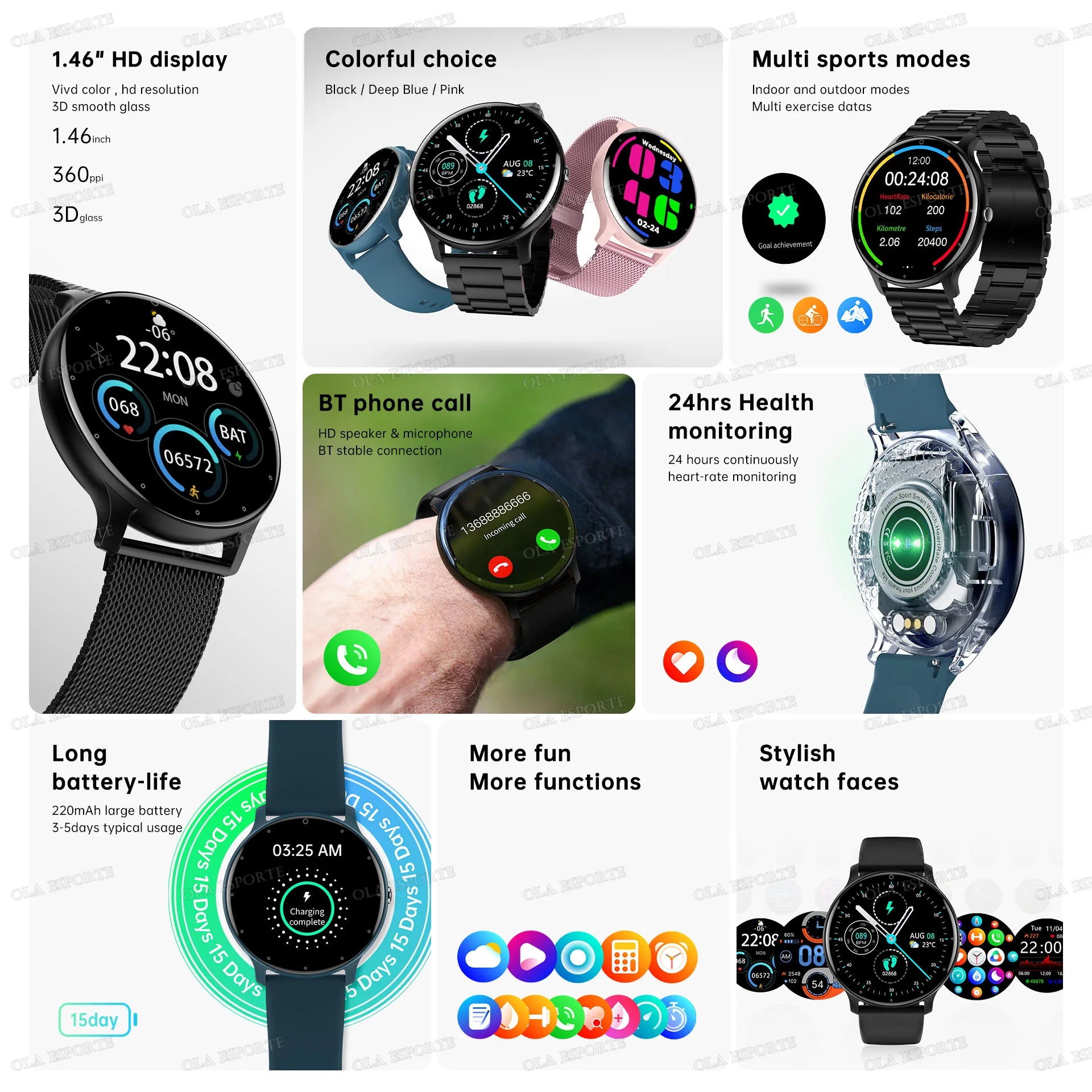 Montre Connectee Sport Fitness Bluetooth 5.3 Ecran 1.46 Pouce IP67 | MDN Store 25