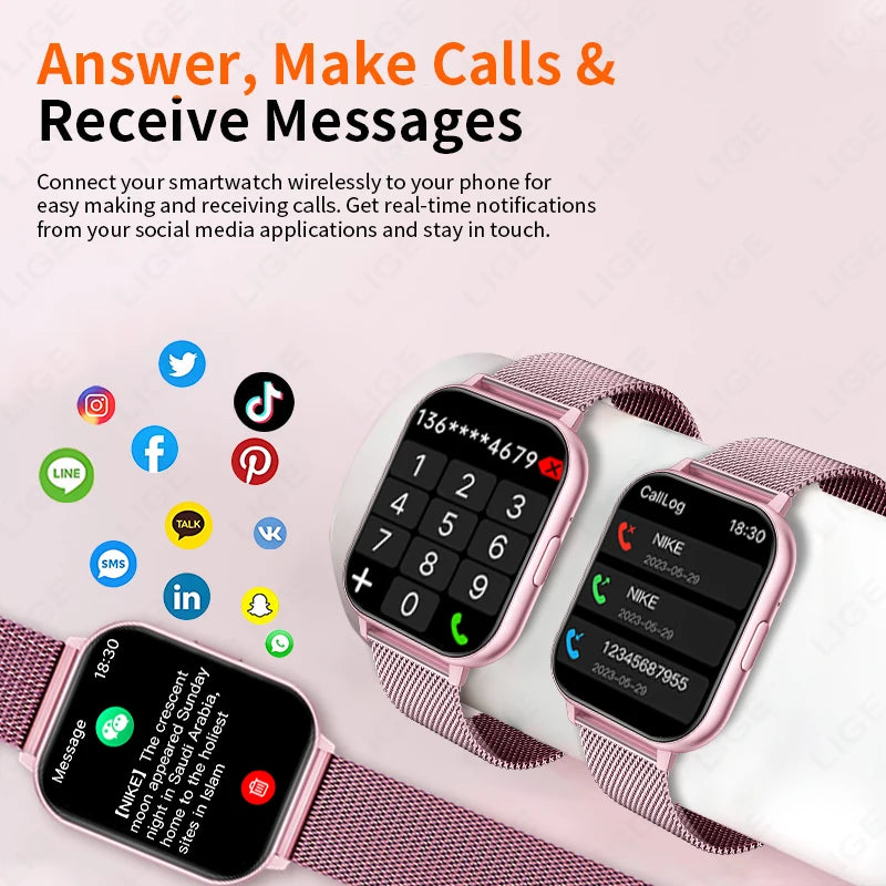 Montre Connectée Femme LIGE Tactile Personnalisable - Cardiaque Sommeil Étanche Sport | MDN