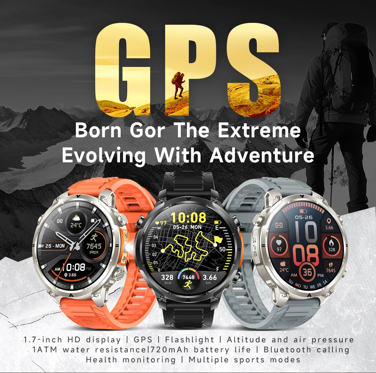 Montre GPS Militaire 1.7" 720mAh Lampe LED IP68 | MDN