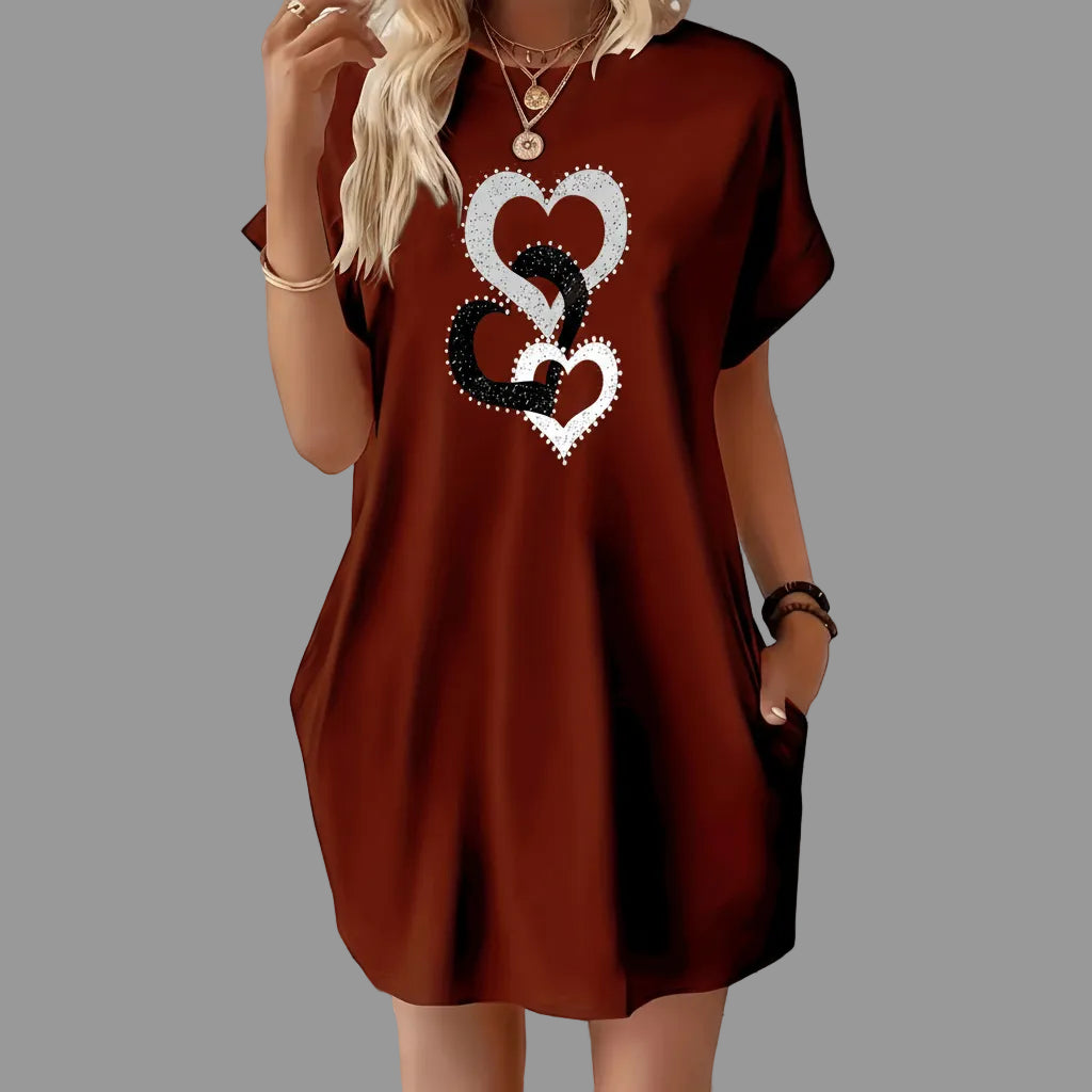 Robe T-Chemise Coeur Imprime Poches Grande Taille | MDN Store