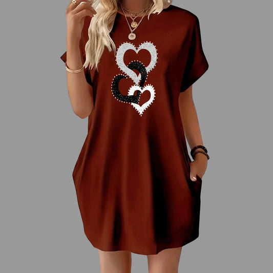 Robe T-Shirt Cœur Imprimé Poches Manches Courtes | MDN