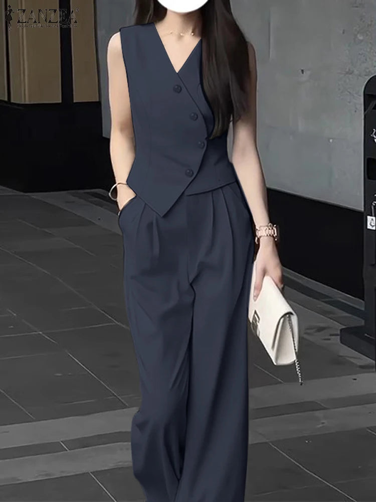 Ensemble Débardeur & Pantalon Large Bleu Bureau | MDN