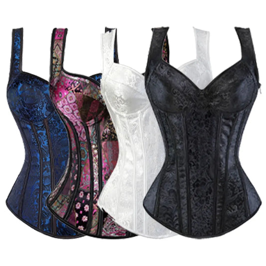 Corset Steampunk Vintage Femme avec Bretelles et Bonnets – Bustier Overbust à Fermeture Éclair | MDN