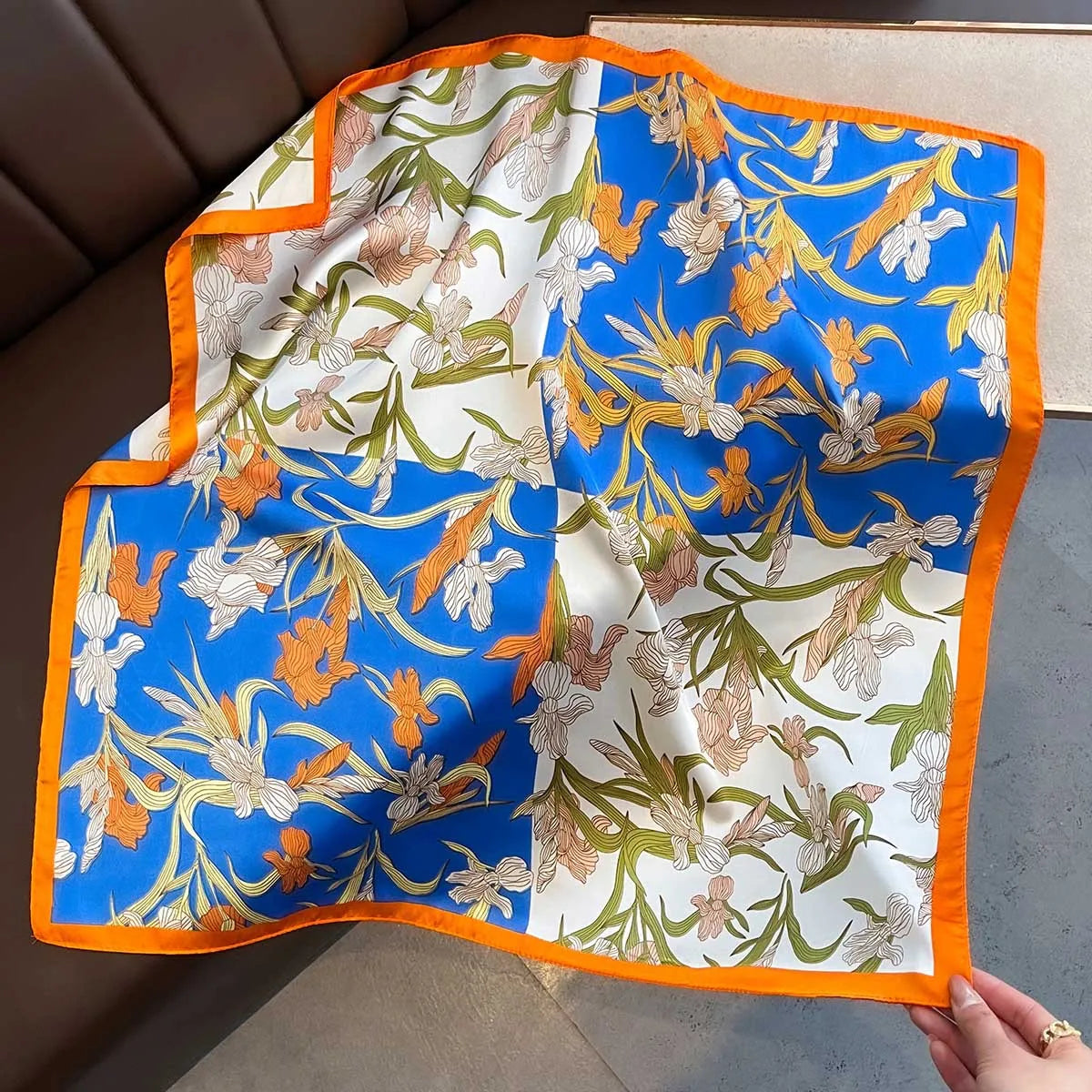 Foulard Carré Soie Orange 70x70cm Femme | MDN Store