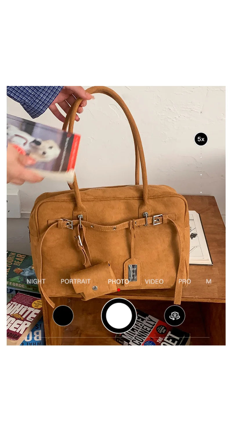 Sac Tote Femme Grande Capacité Cuir Suédé MDN - Vintage Élégant Bureau