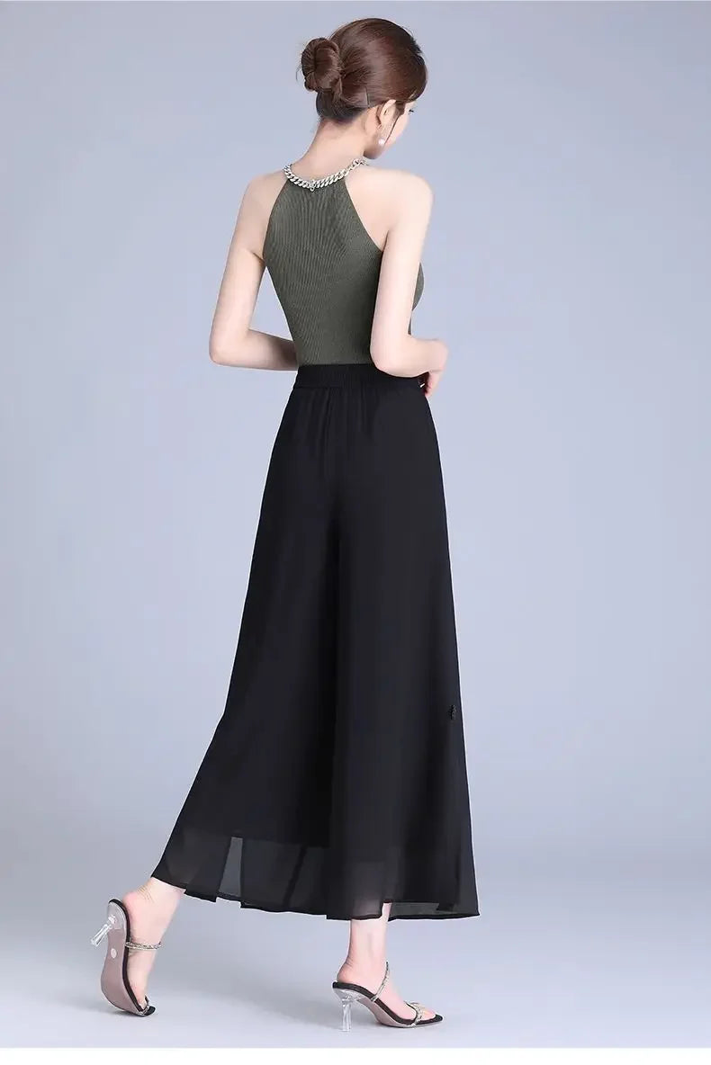 Pantalon Grande Femme Mousseline 7/8 Noir | MDN Store