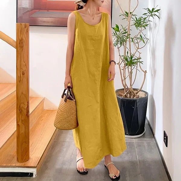 Robe Longue Lin Coton Sans Manches Poches Été | MDN Store