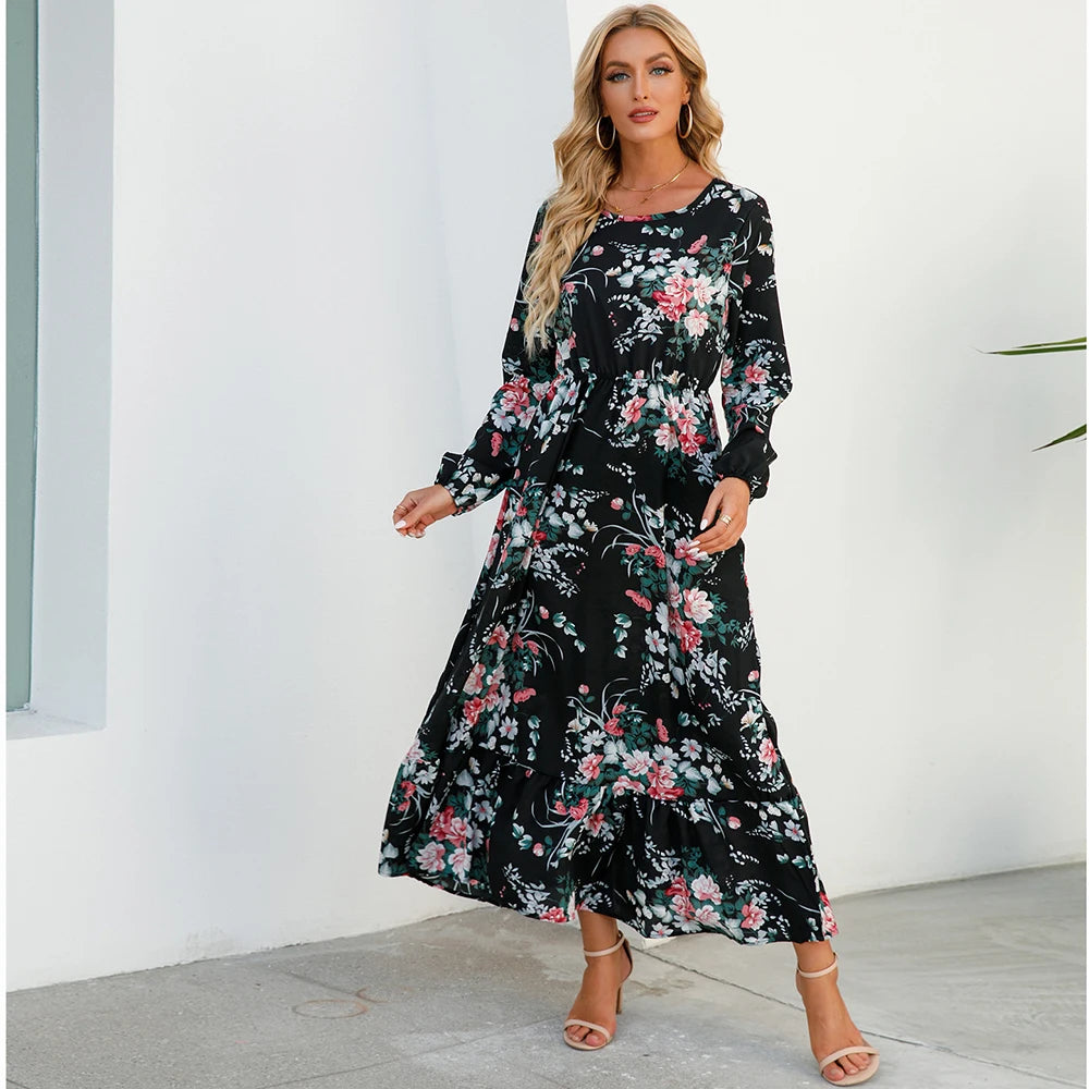 Robe Longue Femme Bohème Fleurie Taille Haute Été | MDN Store