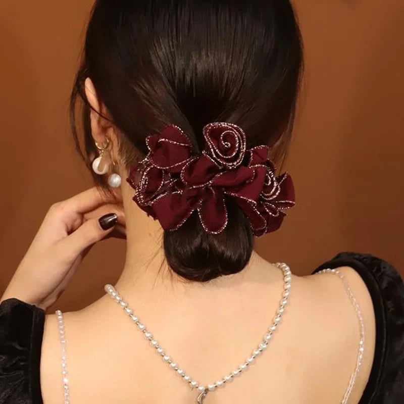 Chouchou Fleur 5 Pétales Perle Double Couche - Élastique Français - photo 17 | MDN Store