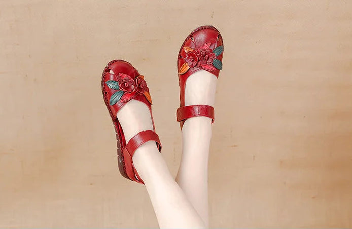 Sandales Cuir Plates Florales Lorilury | MDN