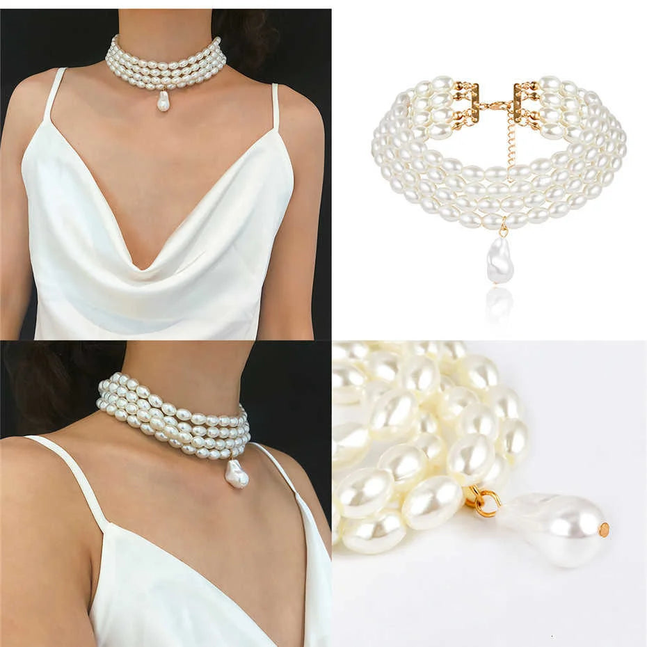 Collier Ras-de-Cou Perles Blanches Métal | MDN