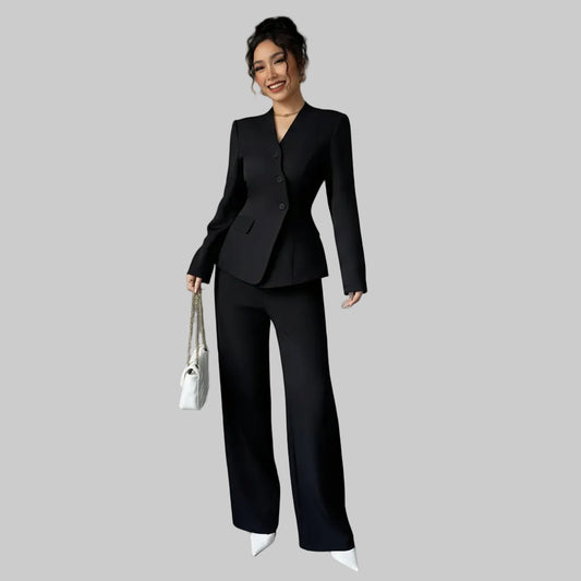 Ensemble Blazer Boutons Irréguliers Bordeaux | MDN