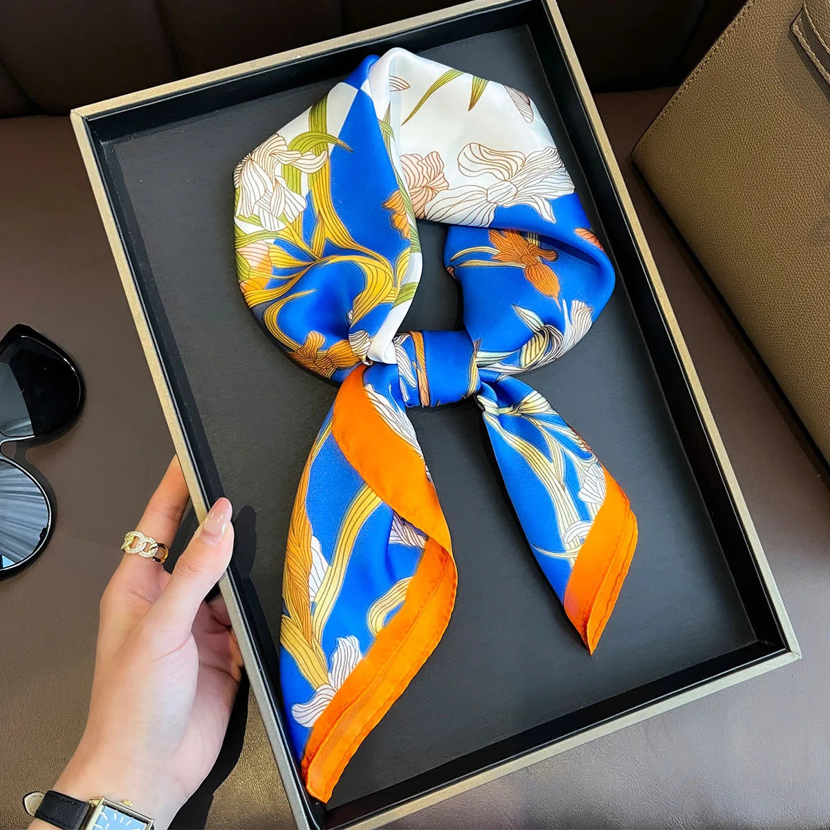 Foulard Carré Soie Orange 70x70cm Femme | MDN Store