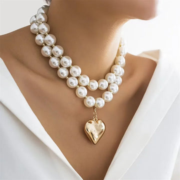 Collier Perles Cœur Doré Baroque Punk | MDN Store
