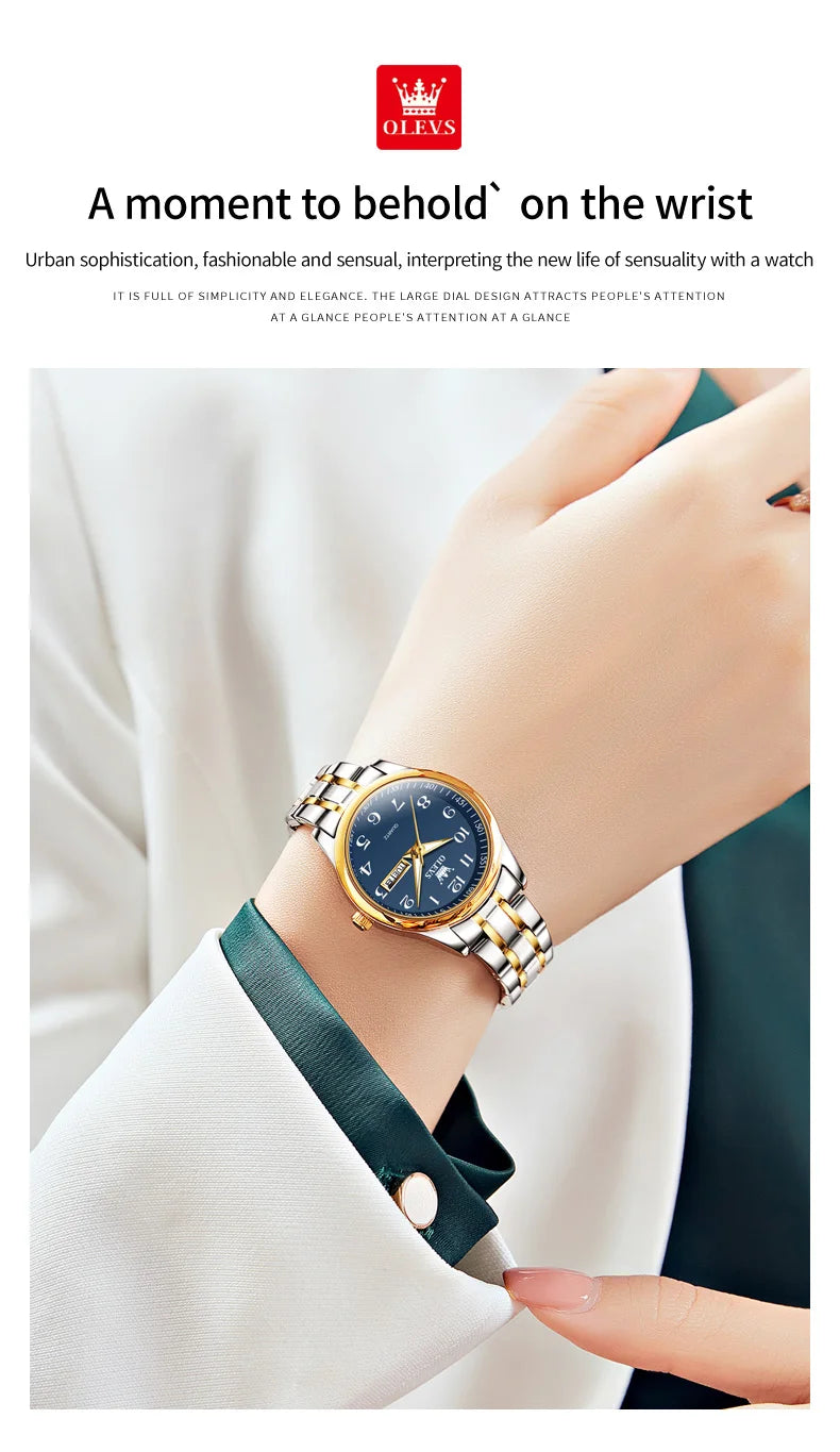 Montre Quartz Femme Elegante Acier Inoxydable Lumineuse Date Semaine | MDN Store 25