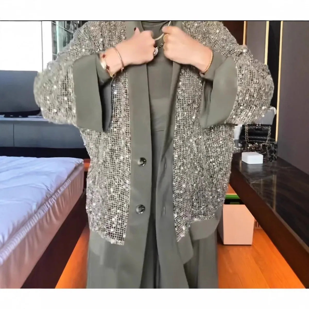 Ensemble 3 Pièces Kimono Sequins Blanc | MDN Store