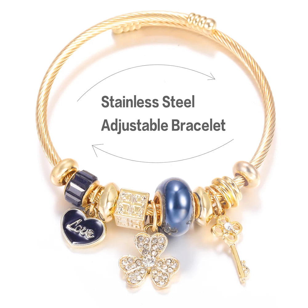 Bracelet Femme Acier Inoxydable Doré Fleurs Strass 4 Couleurs | MDN Store
