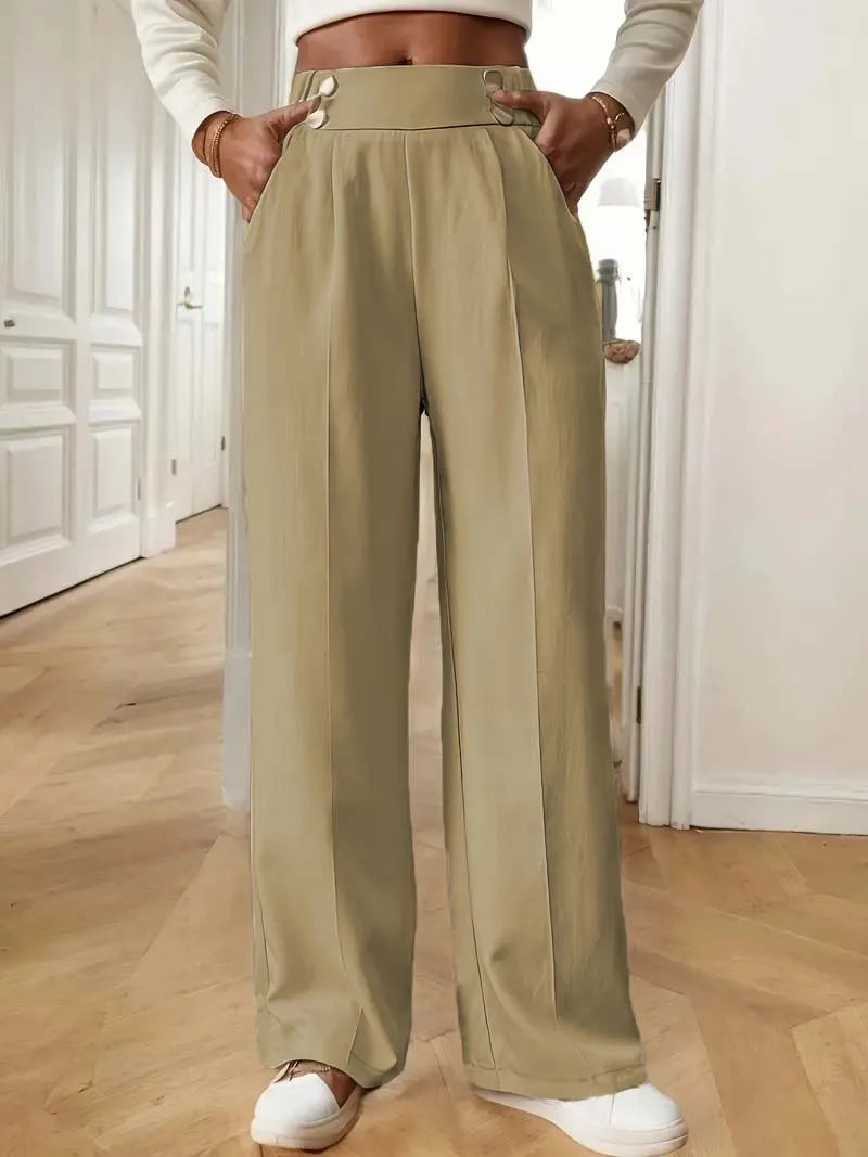 Pantalon Large Femme Fluide Minimaliste Kaki | MDN Store