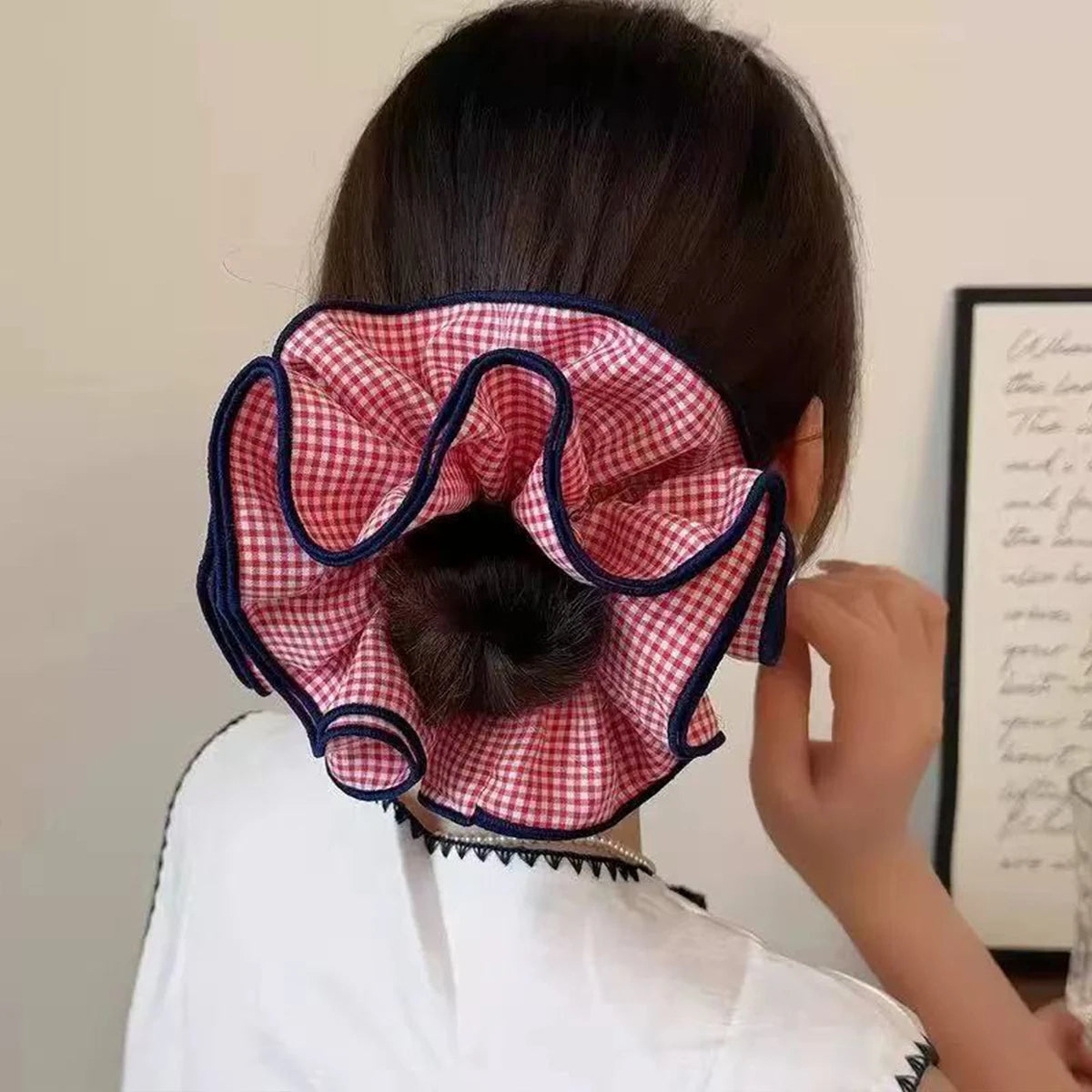 Chouchou Vichy Rouge 4 Couches Couture Délicate - Élastique Cheveux | MDN