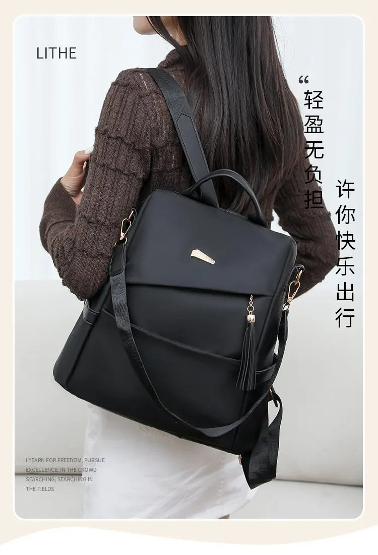 Sac à Dos Femme Nylon Anti-Vol Pompon Voyage École Grande Capacité - MDN