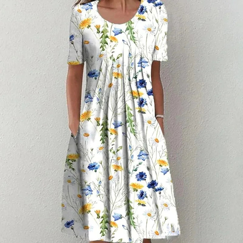 Robe Longue Femme Bohème Fleurie Volants Poches Été | MDN Store