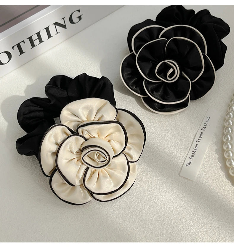 Chouchou Camélia Fleur Tissu Rétro - Élastique Cheveux Femme Élégant Haute... | MDN Store