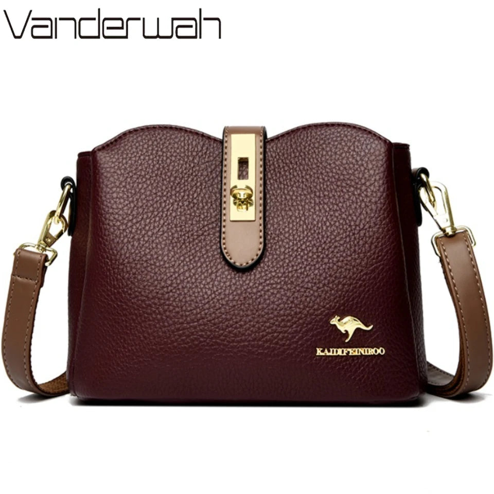 Sac à Main Femme Cuir Véritable Seau Bandoulière Trois Compartiments - MDN