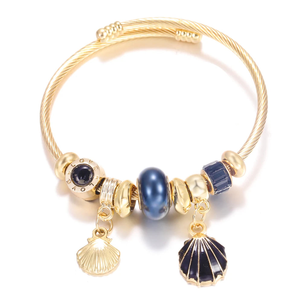 Bracelet Femme Acier Inoxydable Doré Fleurs Strass 4 Couleurs | MDN Store