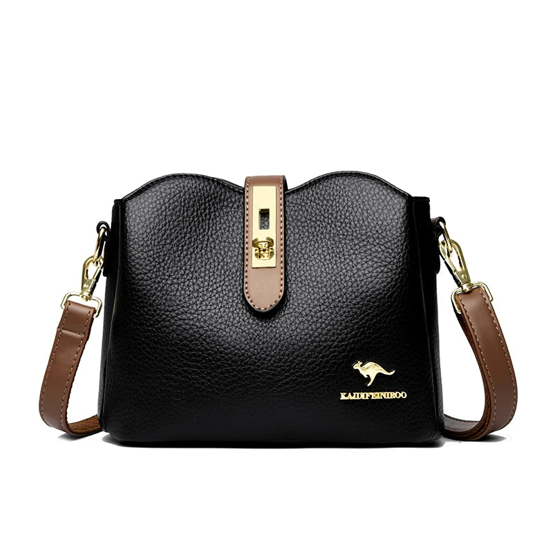 Sac à Main Femme Cuir Véritable Seau Bandoulière Trois Compartiments - MDN