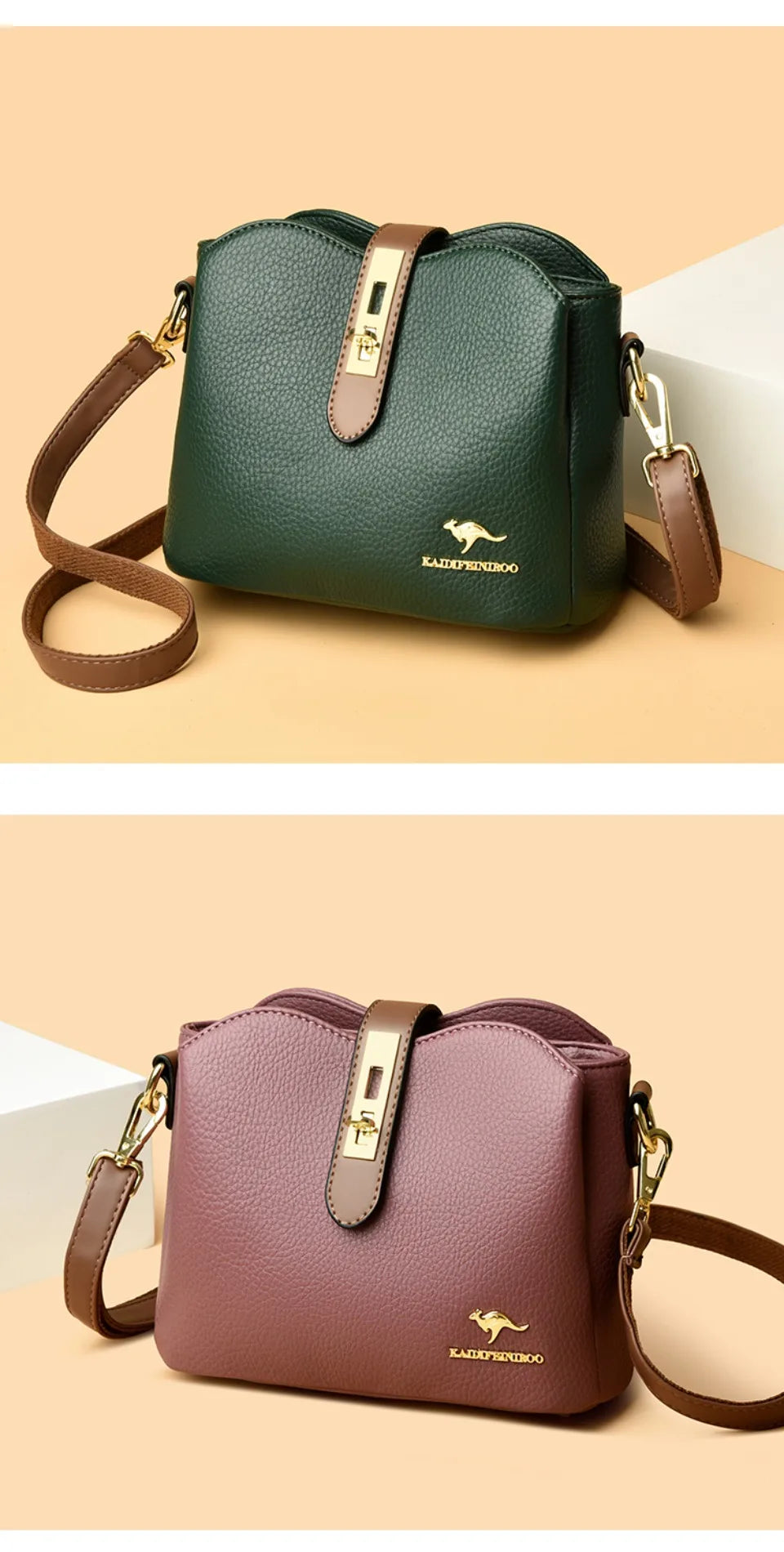 Sac à Main Femme Cuir Véritable Seau Bandoulière Trois Compartiments - MDN