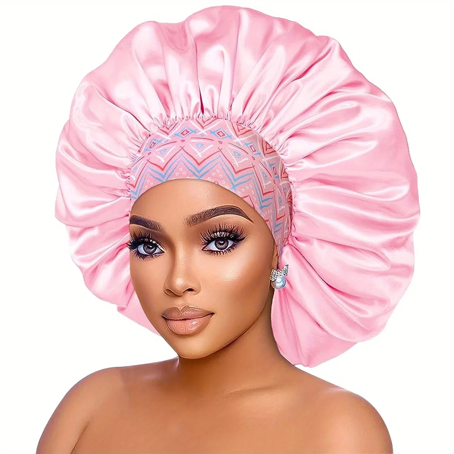 Bonnet Nuit Satin Fleurs Imprimées - Bonnet Sommeil Femme Bord Large Élastique | MDN