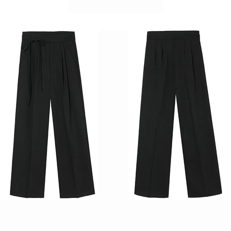 Pantalon Femme Taille Haute Lacets - Jambe Droite Costume Bureau Chic Kaki | MDN Store