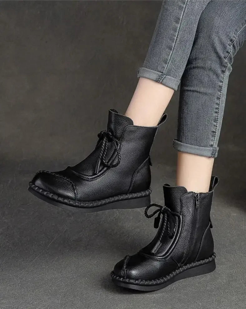 Bottines Plates Cuir Confort Rétro Femme | MDN Store