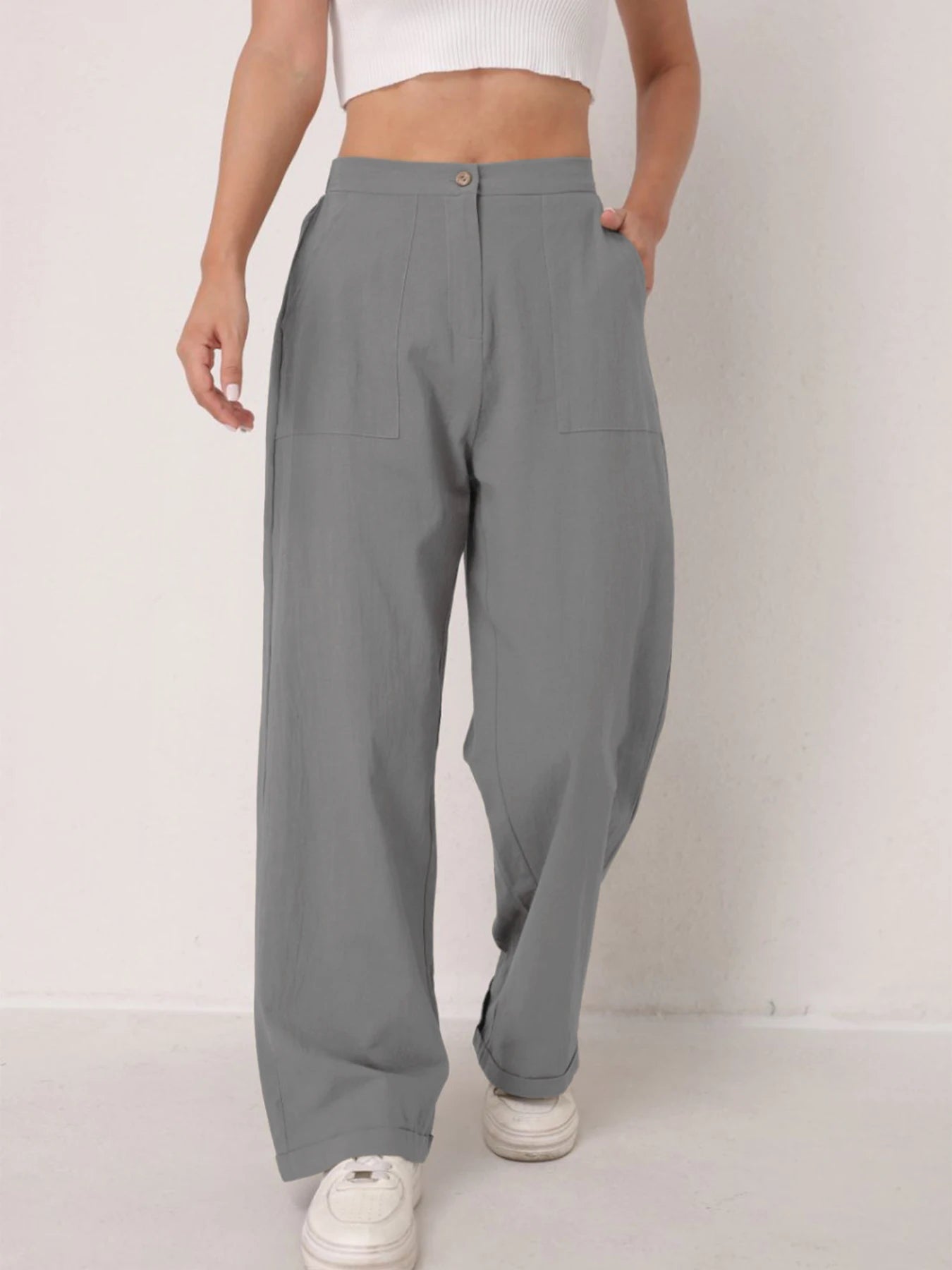 Pantalon Lin Taille Haute Décontracté Femme | MDN Store