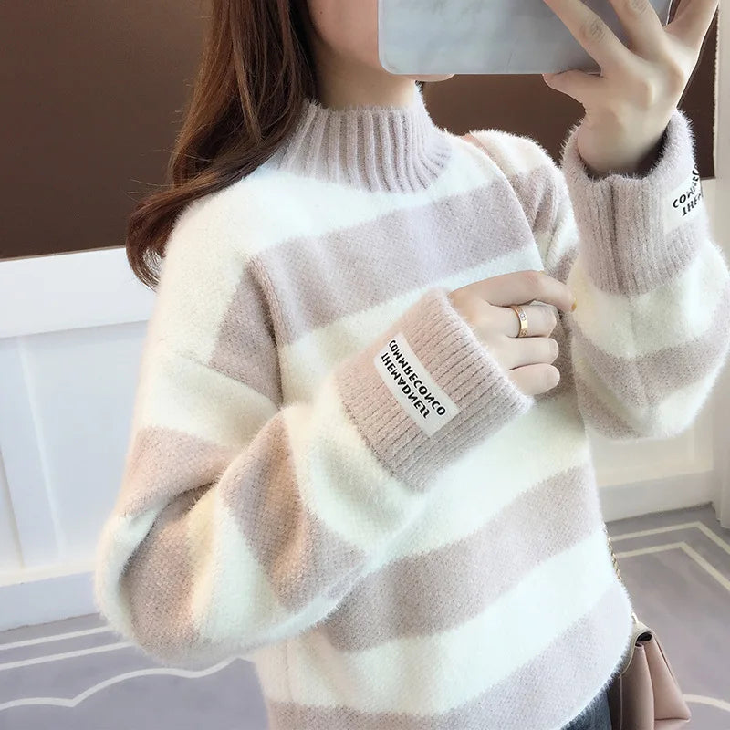 Pull Femme Col Haut Ample Maille Mink Epais 5 Coloris Style Coreen | MDN Store