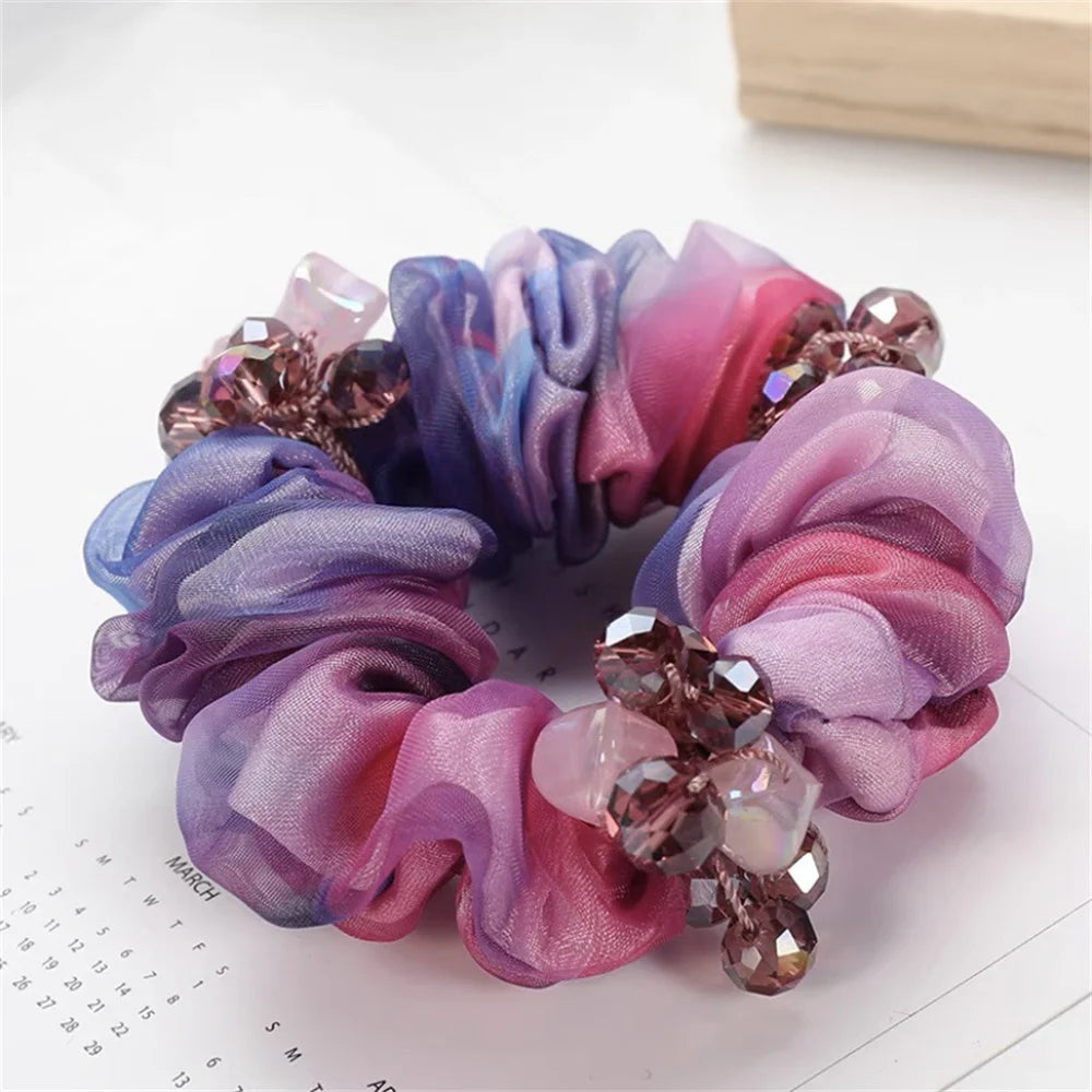 Chouchou Perle Brillante Fleur Organza Transparent - Élastique Cheveux Fille... | MDN Store
