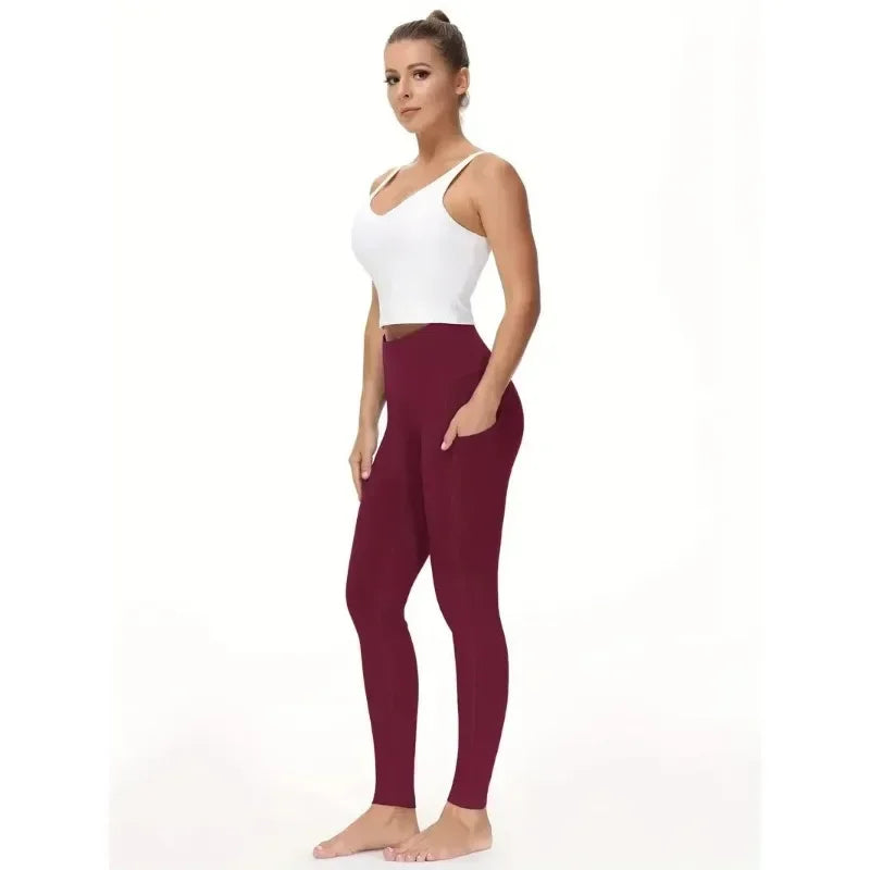 Leggings Yoga Taille Haute Poche Femme Rouge | MDN Store