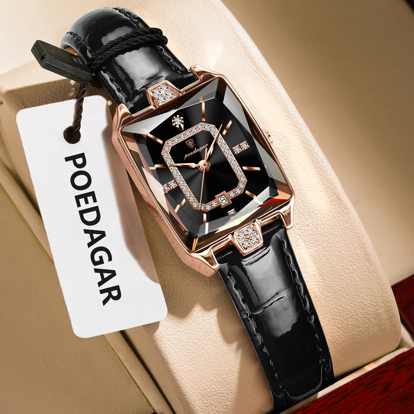 Montre Femme Rectangle Cuir POEDAGAR - Luxe Étanche Date Quartz Élégante Cadeau | MDN