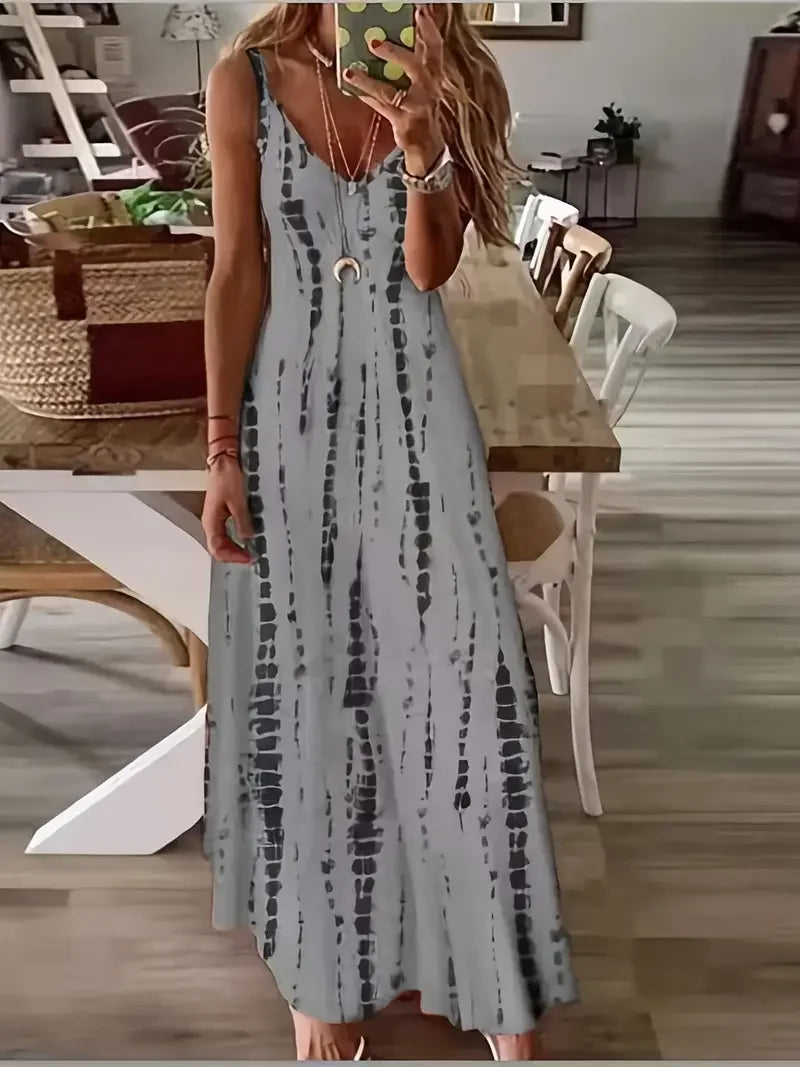 Robe Maxi Tie Dye Col V Bretelles Spaghetti Plage | MDN