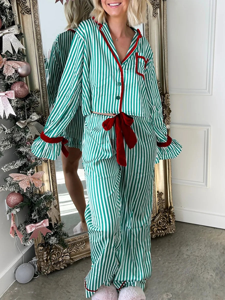 Pyjama Satin Rayé Nœud 2 Pièces | MDN Store