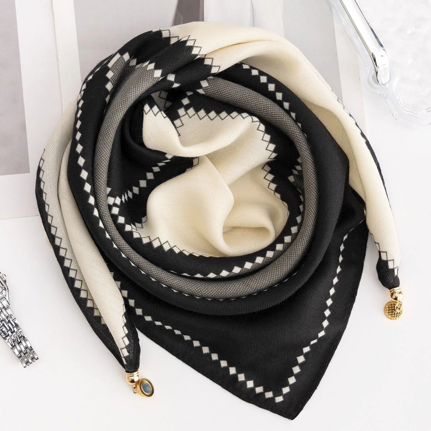 Foulard Soie Boucle Magnétique Rayé Femme | MDN Store