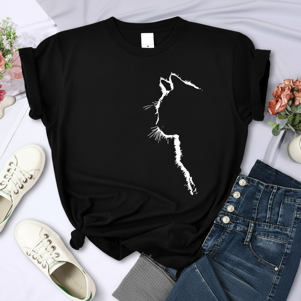 T-Chemise Chat Imprimé Femme Col Rond | MDN Store