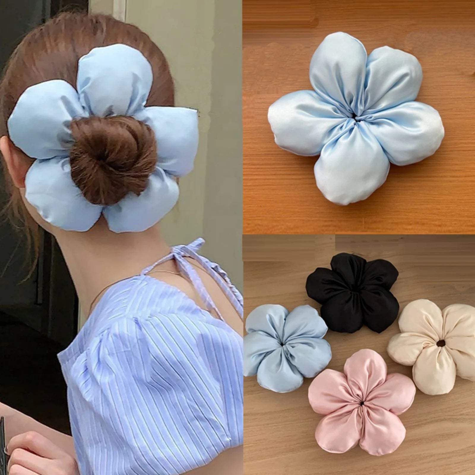 Chouchou Satin Grande Fleur Élégant pour Chignon Femme - Plusieurs Couleurs | MDN Store