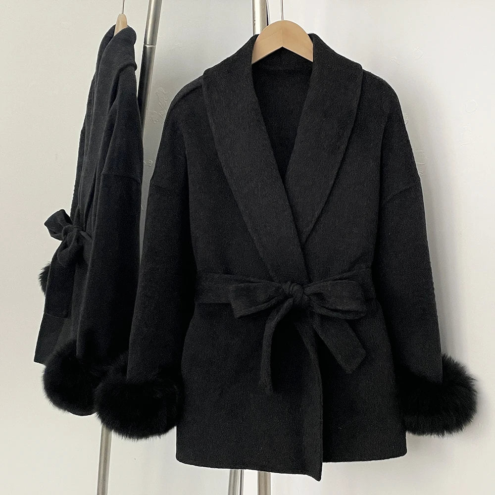 Manteau Long Laine Fourrure Renard Femme | - MDN Store 25