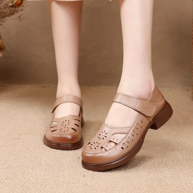 Sandales Cuir Plates Florales Lorilury | MDN Store